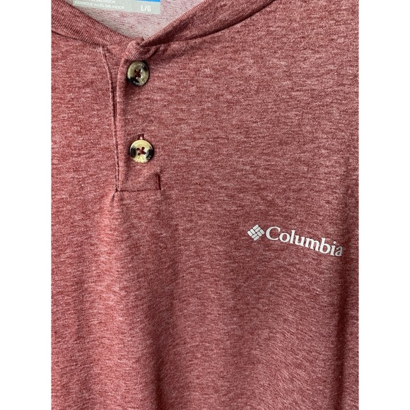 Mens L Columbia Burgundy Long Sleeve Polyester Cotton Blend Shirt - Picture 2 of 7